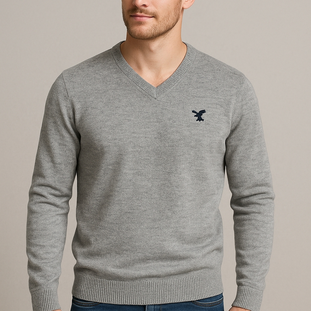 EXPRESS Mens V Neck Knit Sweater Gray 100% Cotton Size Large L NWT